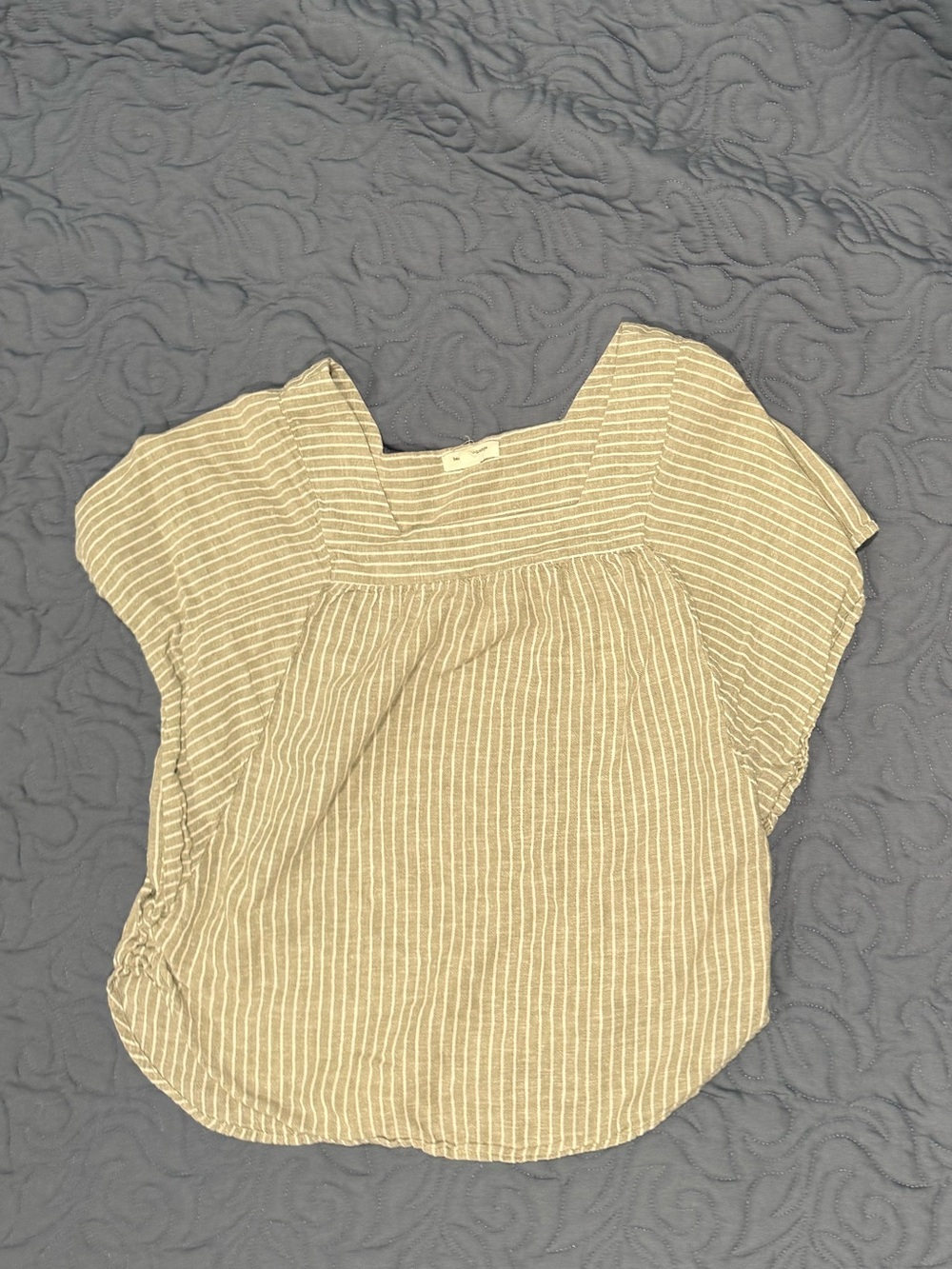 Gray Striped Flutter Sleeve Linen Top